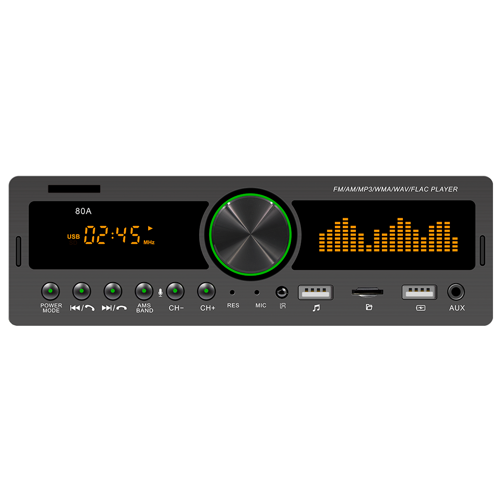 12V Car FM AM BT SD Mp3 with subwoofer out colorful lights （80A）